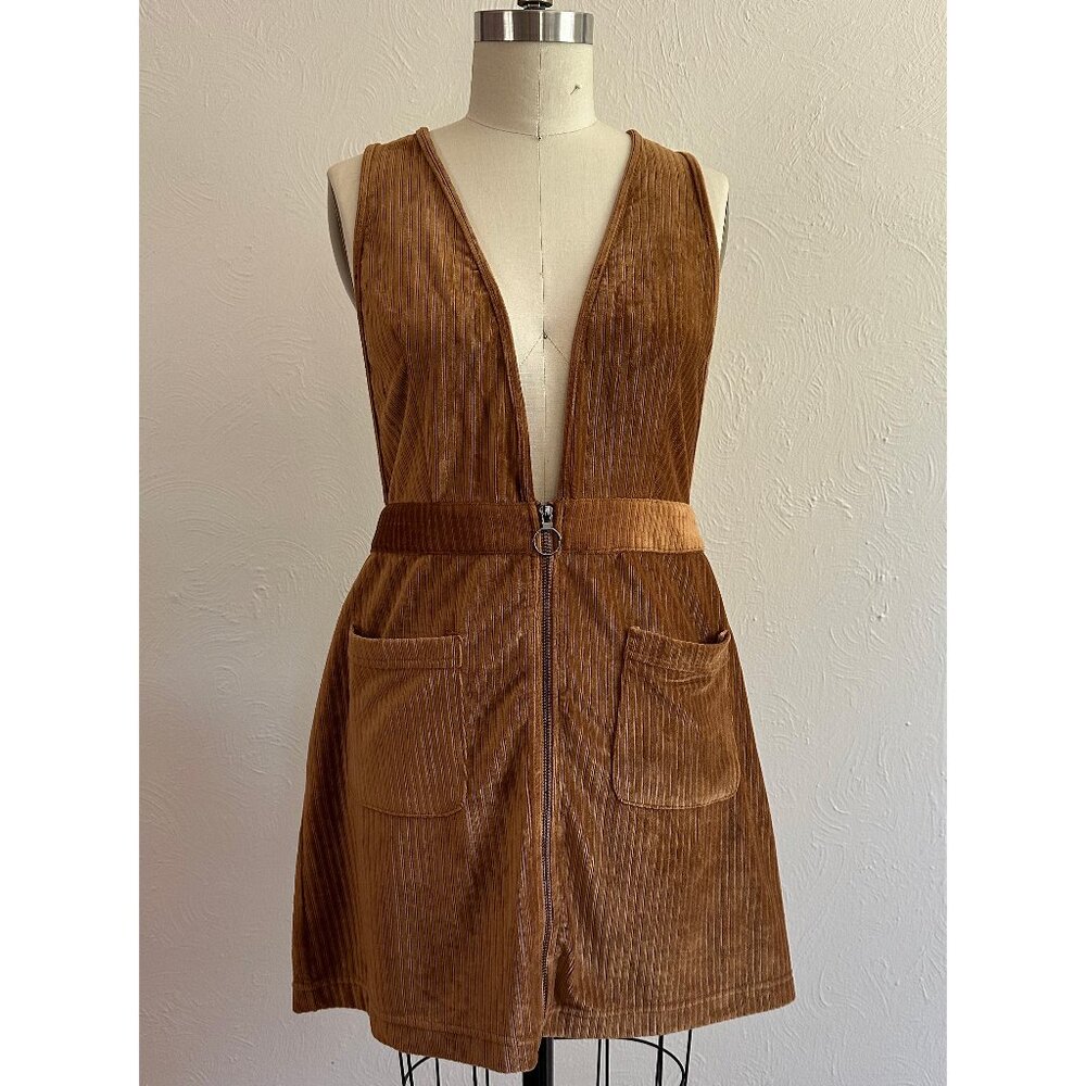 Moon River Plunging Corduroy Pinafore Dress BROWN SIZE L